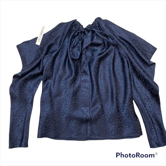 jonathan Simkhai Silk Long Sleeve Top in Navy, size S - NWT - Picture 6 of 14
